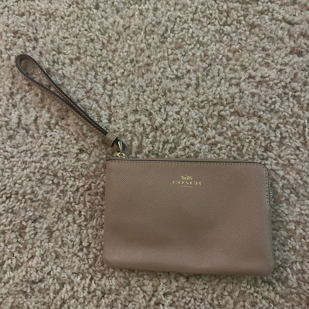 Coach Beige Wristlet with Gold Accents